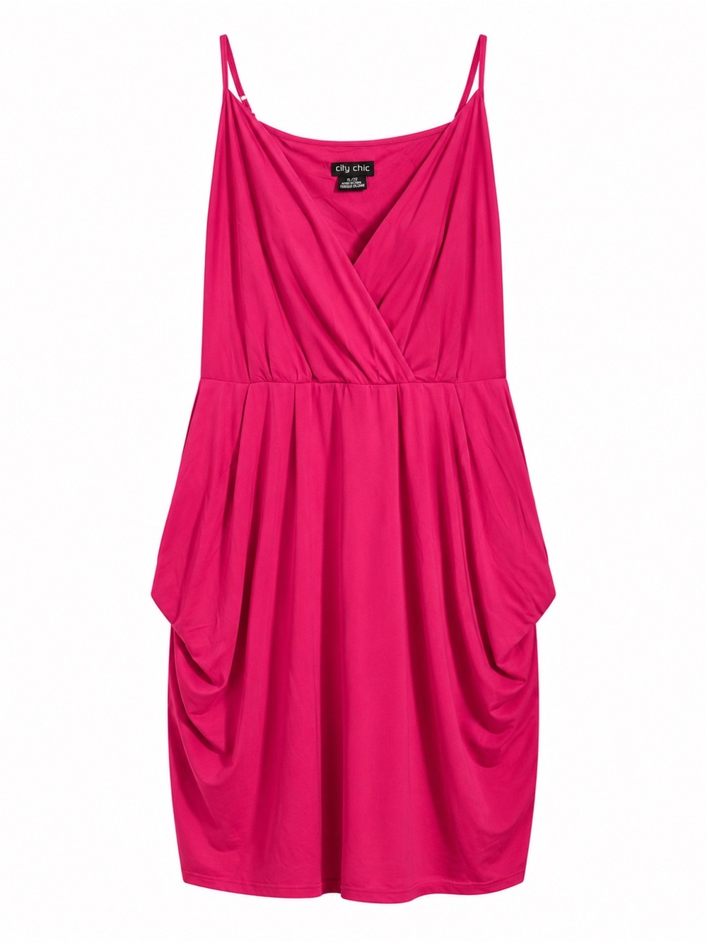 City Chic Women's Fuchsia Pink Faux Wrap V-Neck Maxi Dress Plus Size XL/22 Flowy